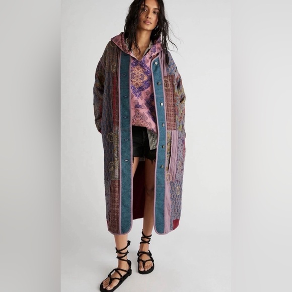 Free People Rolling Thunder Coat Longline We The Free Paisley Embroider
